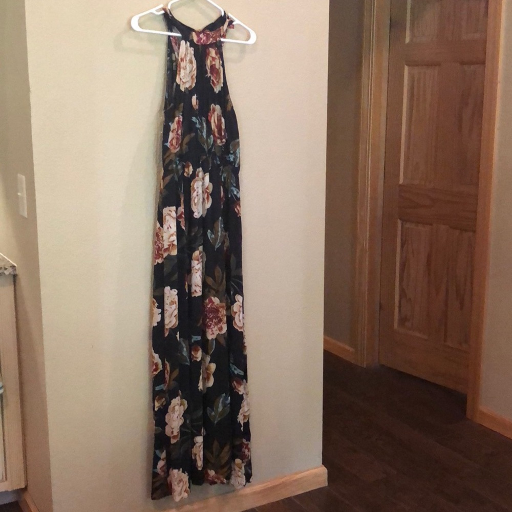 Halter style dress , navy background